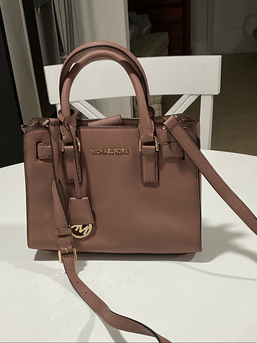 Michael Kors mauve brown leather satchel with gold hardware